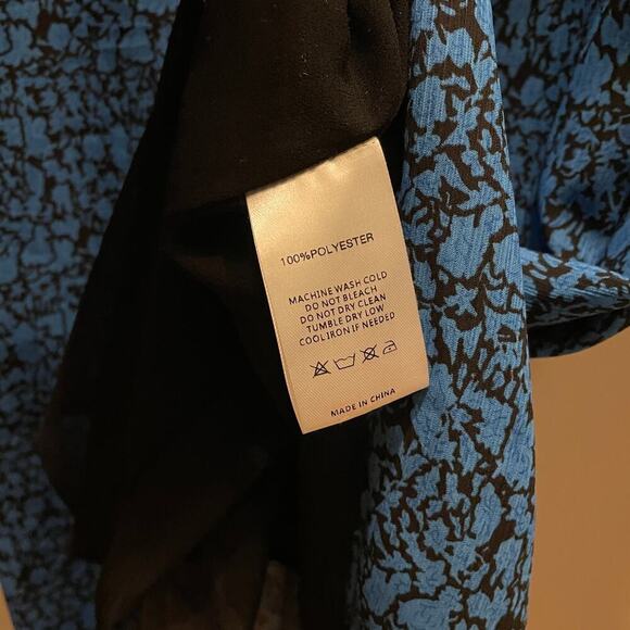 ADOR Floral Long Maxi Dress Blue | V Neck, Slit, Black Lace Trim, Small, NWT - Picture 7 of 10